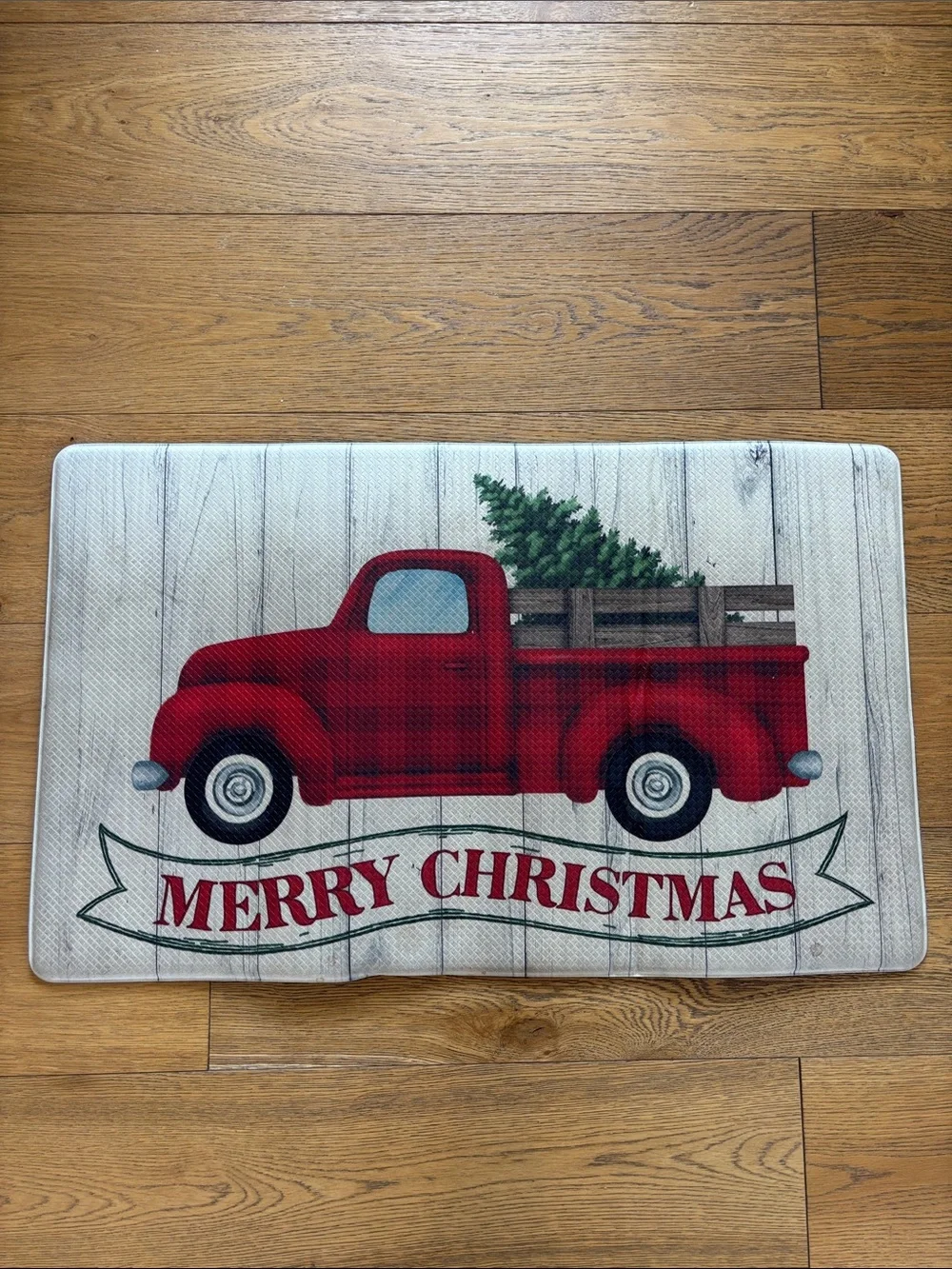 Red Vintage Truck Merry Christmas Accent Cushioned Mat